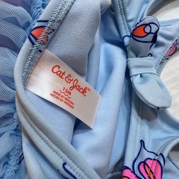 New Cat & Jack Baby Girl Blue Butterfly Bathing Suit sz 12 m One Piece Swimsuit - Picture 3 of 7